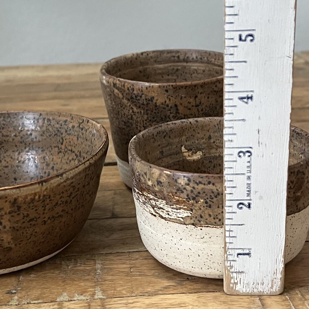 Studio Art Stoneware Bowl & Cup Set (3) Speckled Two Tone Dipped Semi-Matte - Picture 14 of 16